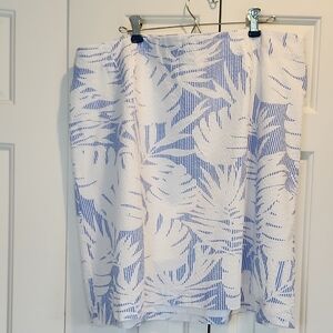 Talbots Plus Blue and White Women's Tropical Lined Seersucker Cotton Skirt 18W